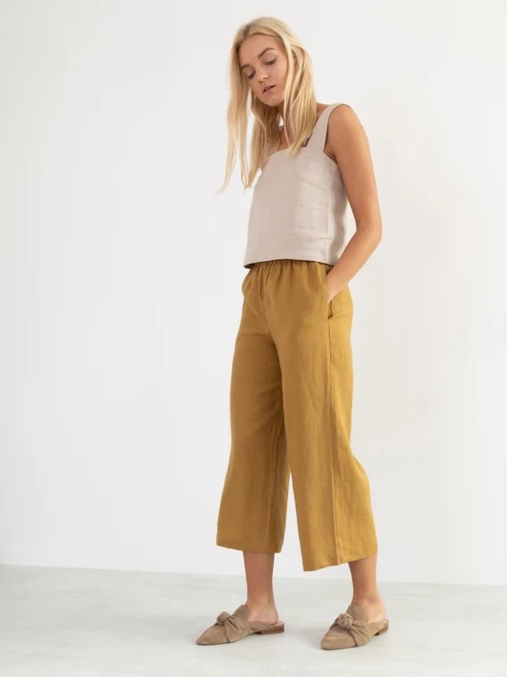 NOT PERFECT LINEN | Wide Leg Yellow Mustard Linen Pants | Medium